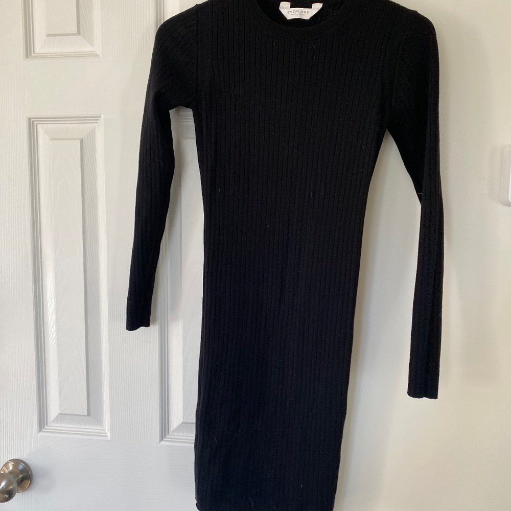 Everlane black wool ribbed mini dress small